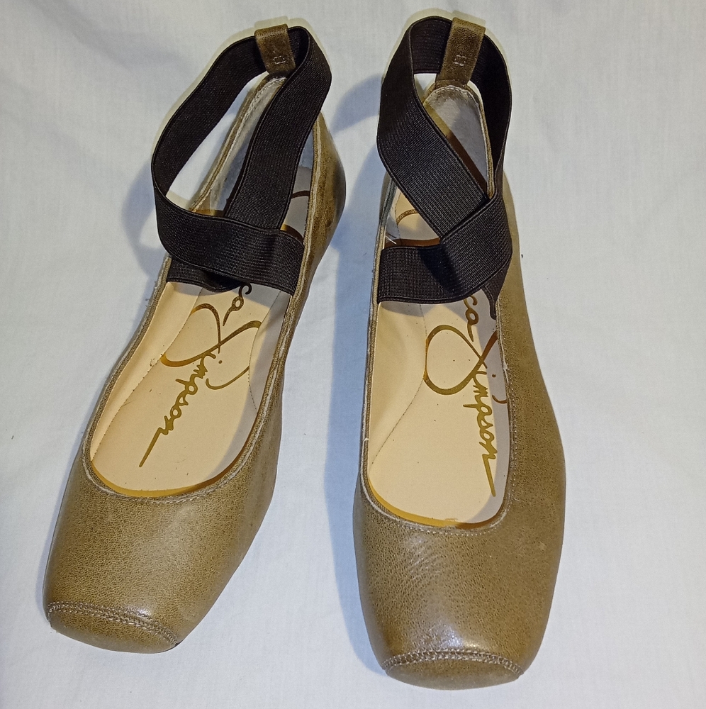 Jessica Simpson Women's Brown Ballet Flats with Black Straps